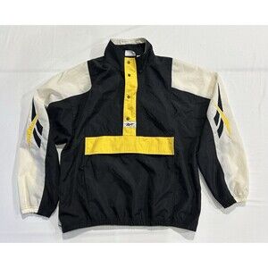 Vintage Reebok Nylon Windbreaker Black White Yellow Snap Zip Size LRG P1